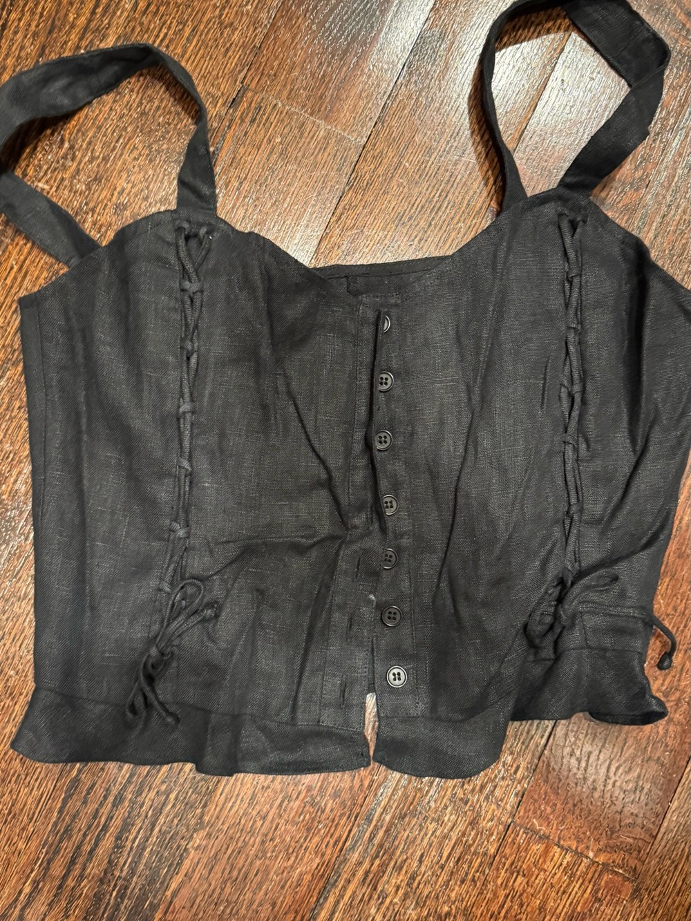 Reformation Black Linen-Blend Button Front Crop Camisole